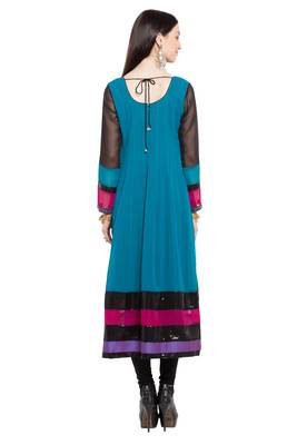 Blue Embroidered Georgette Party Wear Kurti 4