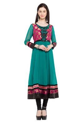Green Embroidered Georgette Party Wear Kurti 1