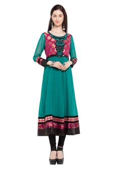 Green Embroidered Georgette Party Wear Kurti