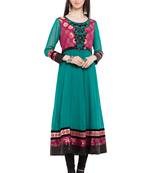 Green Embroidered Georgette Party Wear Kurti