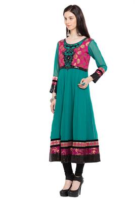 Green Embroidered Georgette Party Wear Kurti 2