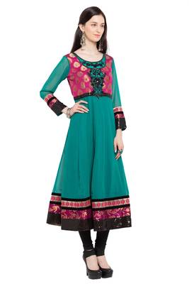 Green Embroidered Georgette Party Wear Kurti 3