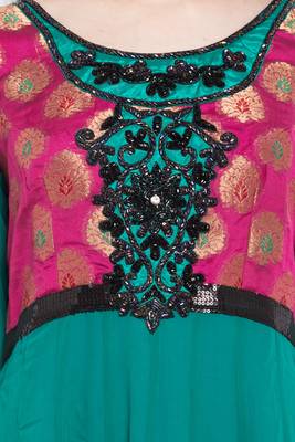 Green Embroidered Georgette Party Wear Kurti 5