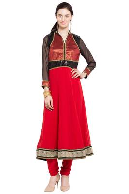 Red Embroidered Georgette Party Wear Kurti 1