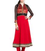 Red Embroidered Georgette Party Wear Kurti