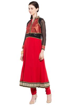 Red Embroidered Georgette Party Wear Kurti 2