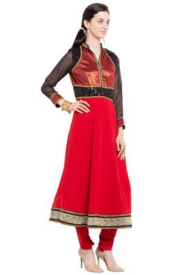Red Embroidered Georgette Party Wear Kurti 3