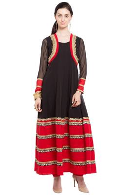 Black Embroidered Georgette Party Wear Kurtis 1