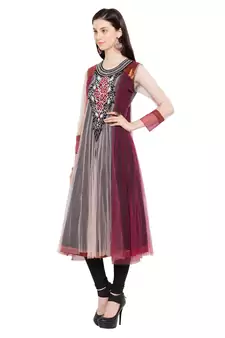 Multicolor Embroidered Net Party Wear Kurti