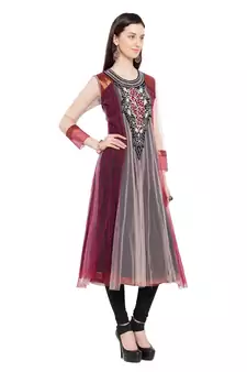 Multicolor Embroidered Net Party Wear Kurti