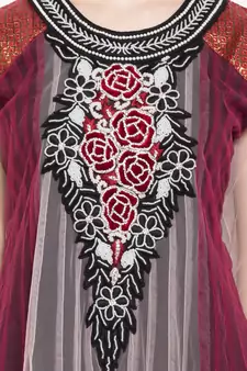 Multicolor Embroidered Net Party Wear Kurti