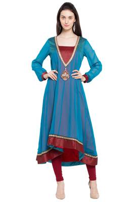 Blue Embroidered Georgette Party Wear Kurti 1