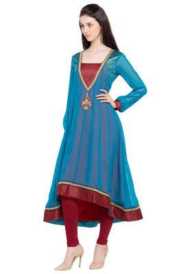 Blue Embroidered Georgette Party Wear Kurti 2