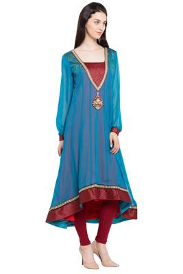 Blue Embroidered Georgette Party Wear Kurti 3