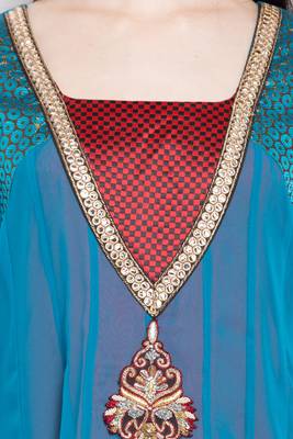 Blue Embroidered Georgette Party Wear Kurti 5