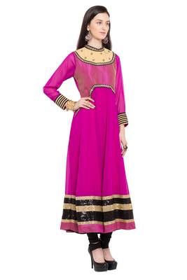 Pink Embroidered Georgette Party Wear Kurti 3