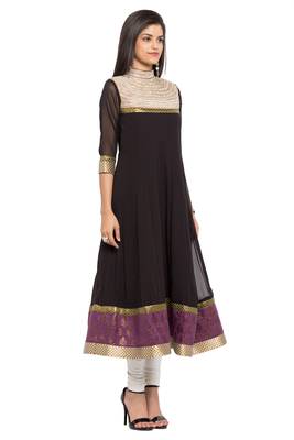 Black Embroidered Georgette Party Wear Kurti 3