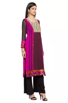 Pink Embroidered Georgette Party Wear Kurti