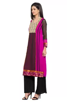 Pink Embroidered Georgette Party Wear Kurti