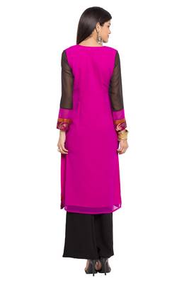Pink Embroidered Georgette Party Wear Kurti 4