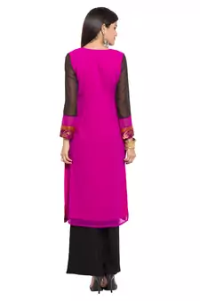 Pink Embroidered Georgette Party Wear Kurti