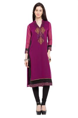 Purple Embroidered Georgette Party Wear Kurti 1