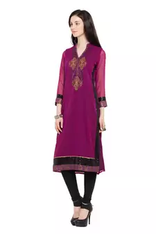 Purple Embroidered Georgette Party Wear Kurti