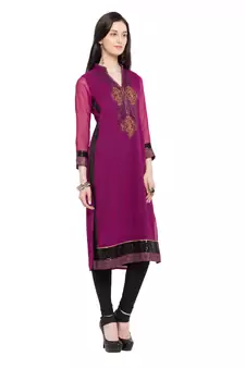 Purple Embroidered Georgette Party Wear Kurti