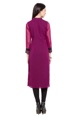 Purple Embroidered Georgette Party Wear Kurti 4