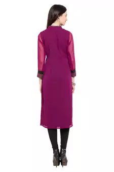 Purple Embroidered Georgette Party Wear Kurti