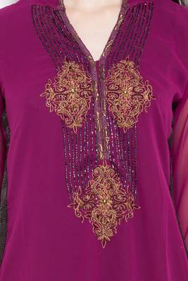 Purple Embroidered Georgette Party Wear Kurti 5