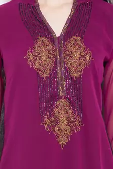 Purple Embroidered Georgette Party Wear Kurti