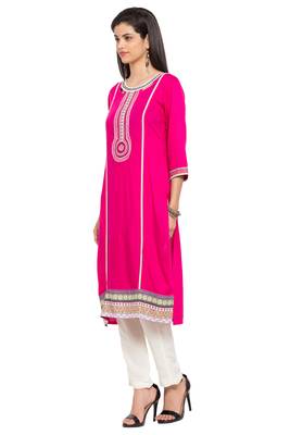 Pink Embroidered Cotton Party Wear Kurti 2