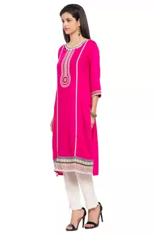 Pink Embroidered Cotton Party Wear Kurti