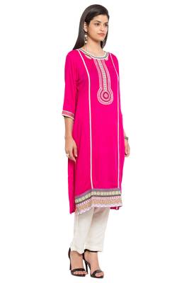 Pink Embroidered Cotton Party Wear Kurti 3