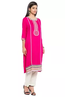 Pink Embroidered Cotton Party Wear Kurti