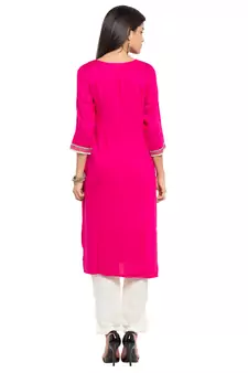 Pink Embroidered Cotton Party Wear Kurti