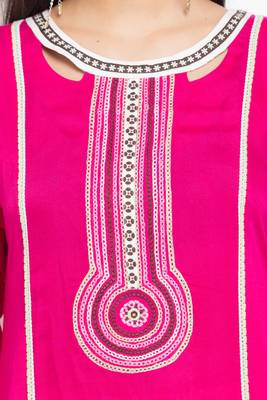 Pink Embroidered Cotton Party Wear Kurti 5