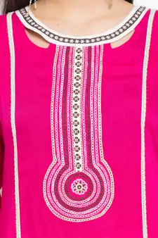 Pink Embroidered Cotton Party Wear Kurti
