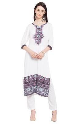 White Embroidered Cotton Party Wear Kurti 1