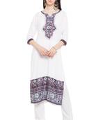 White Embroidered Cotton Party Wear Kurti