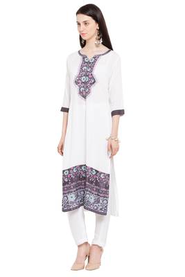 White Embroidered Cotton Party Wear Kurti 2