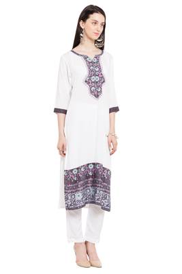 White Embroidered Cotton Party Wear Kurti 3