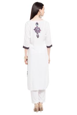 White Embroidered Cotton Party Wear Kurti 4
