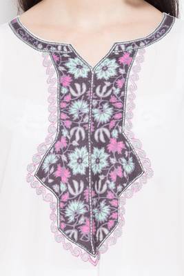 White Embroidered Cotton Party Wear Kurti 5