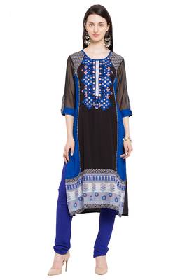 Black Embroidered Cotton Party Wear Kurti 1