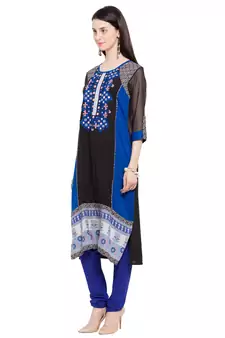 Black Embroidered Cotton Party Wear Kurti