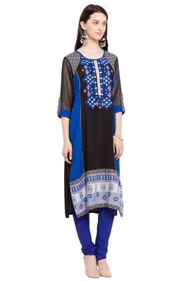 Black Embroidered Cotton Party Wear Kurti 3