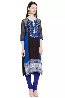 Black Embroidered Cotton Party Wear Kurti