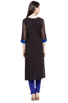 Black Embroidered Cotton Party Wear Kurti 4